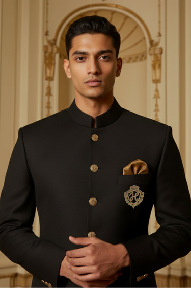 ROYAL BLACK PRINCE COAT WITH KURTA/PAJAMA Prince Coats Humayun Alamgir