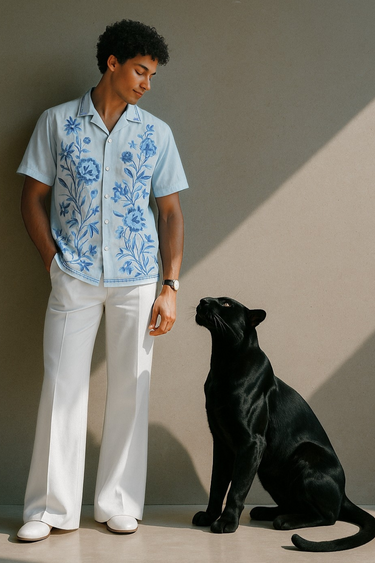 Sky Blue Floral Embroidered Shirt Humayunalamgir