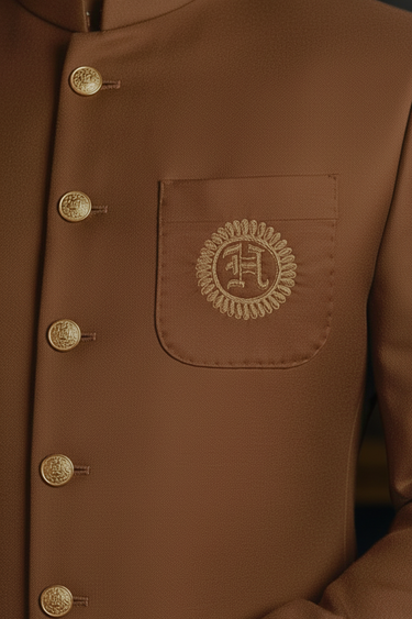 Brown Sherwani with Golden Motif sherwani Humayun Alamgir