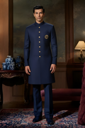 Navy Blue Sherwani with Golden Motif sherwani Humayun Alamgir