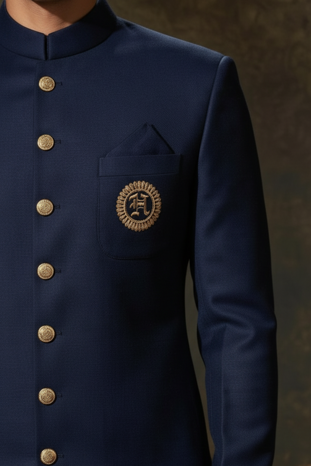 Navy Blue Sherwani with Golden Motif sherwani Humayun Alamgir