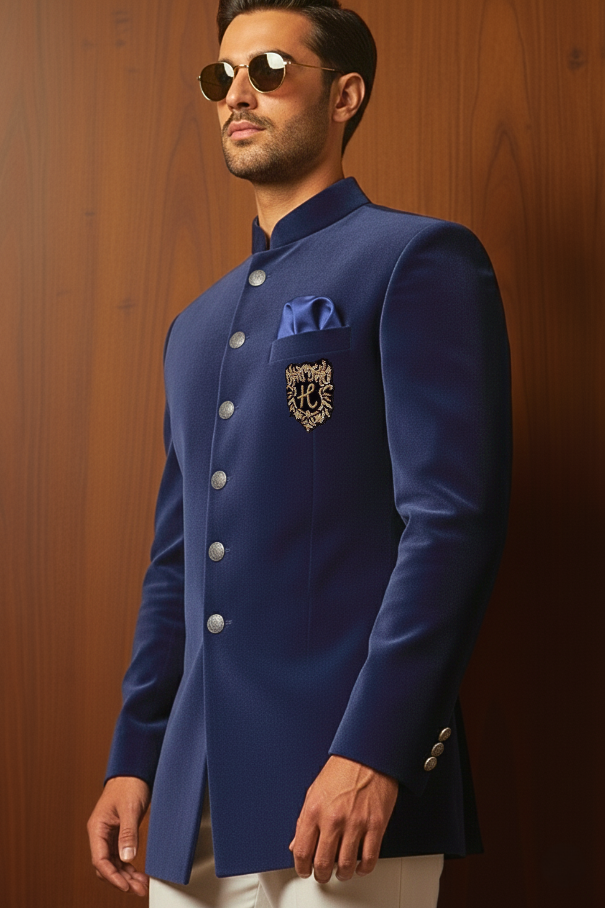 Royal Blue Velvet Prince Coat with Off-White Trousers prince suits Humayun Alamgir