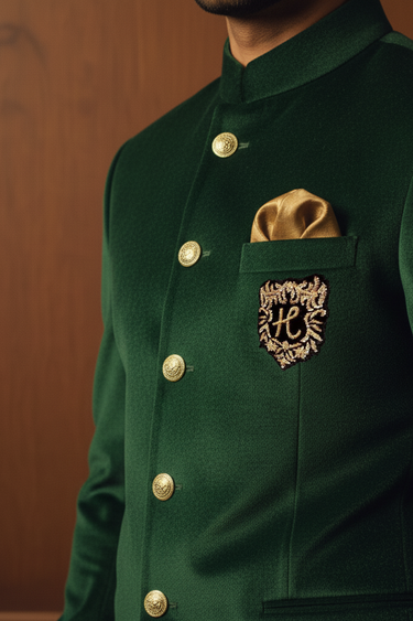 Deep Green Velvet Prince Coat with Black Trousers