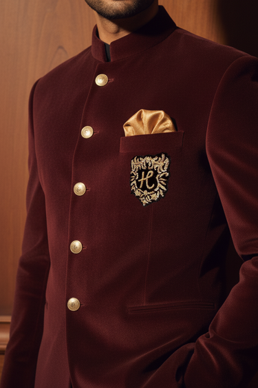Maroon Velvet Prince Coat with Black Trousers