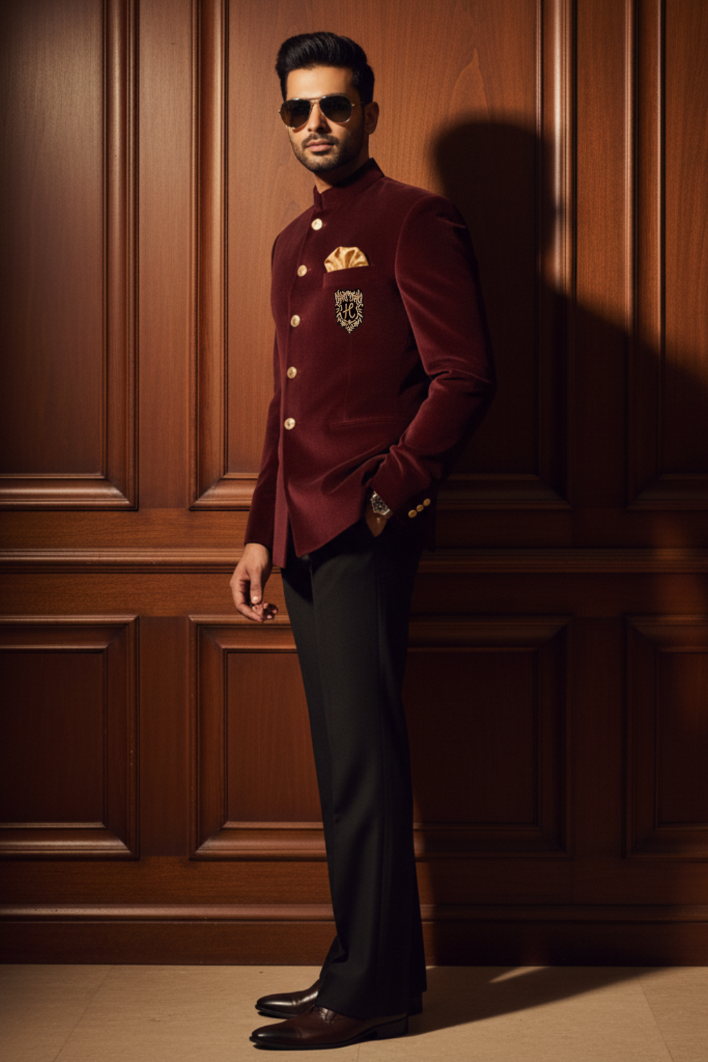 Maroon Velvet Prince Coat with Black Trousers prince suits Humayun Alamgir