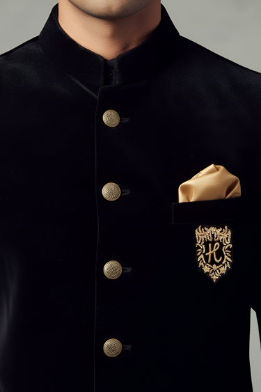 black velvet waistcoat with kurta/trouser