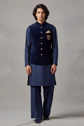 navy blue velvet waistcoat with kurta/trouser Waist Coats Humayun Alamgir