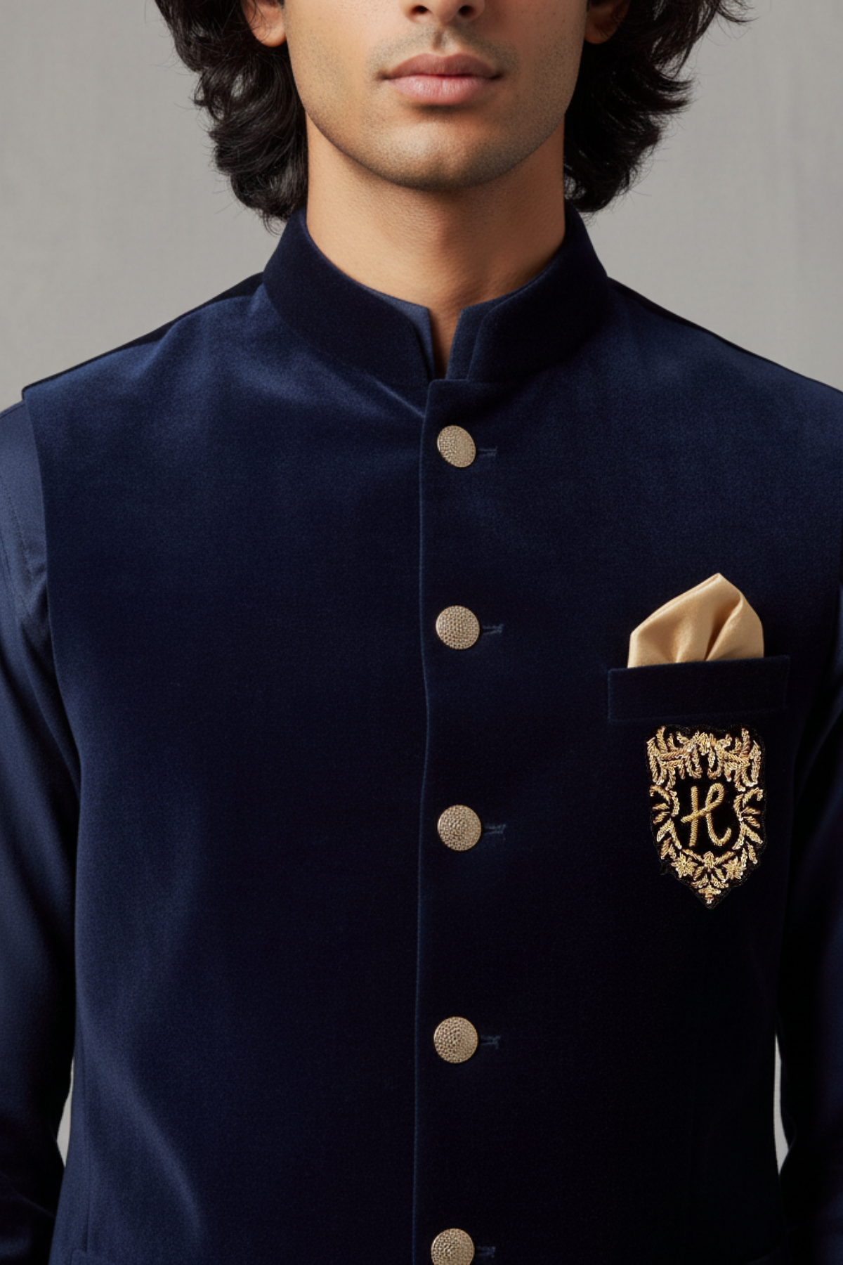 navy blue velvet waistcoat with kurta/trouser Waist Coats Humayun Alamgir