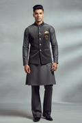 charcoal gray velvet waistcoat with kurta/trouser Waist Coats Humayun Alamgir