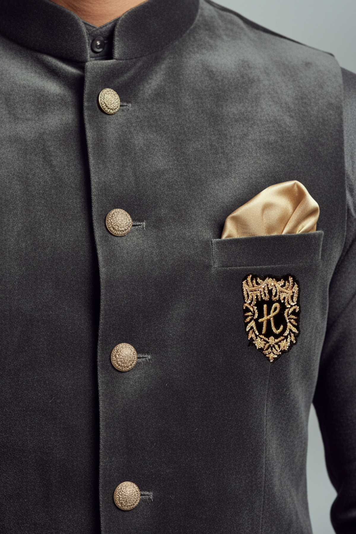 charcoal gray velvet waistcoat with kurta/trouser Waist Coats Humayun Alamgir