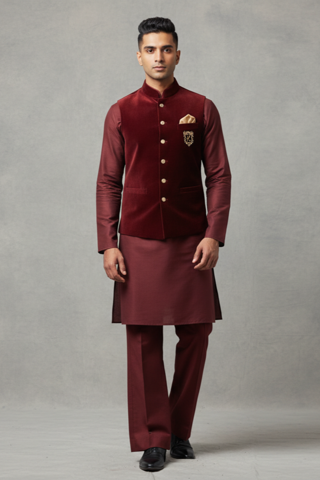 maroon velvet waistcoat with kurta/trouser Waist Coats Humayun Alamgir