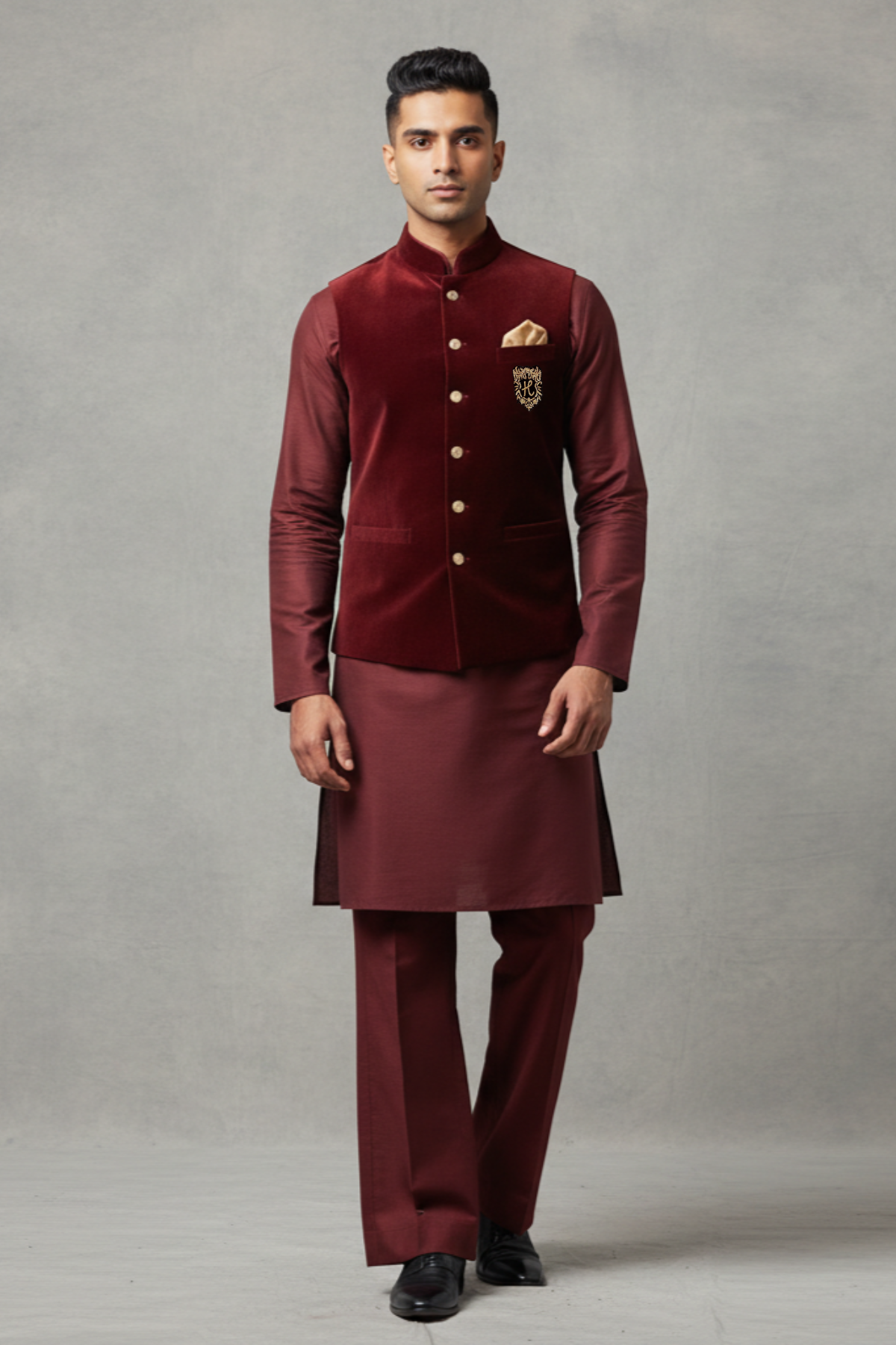 maroon velvet waistcoat with kurta/trouser Waist Coats Humayun Alamgir