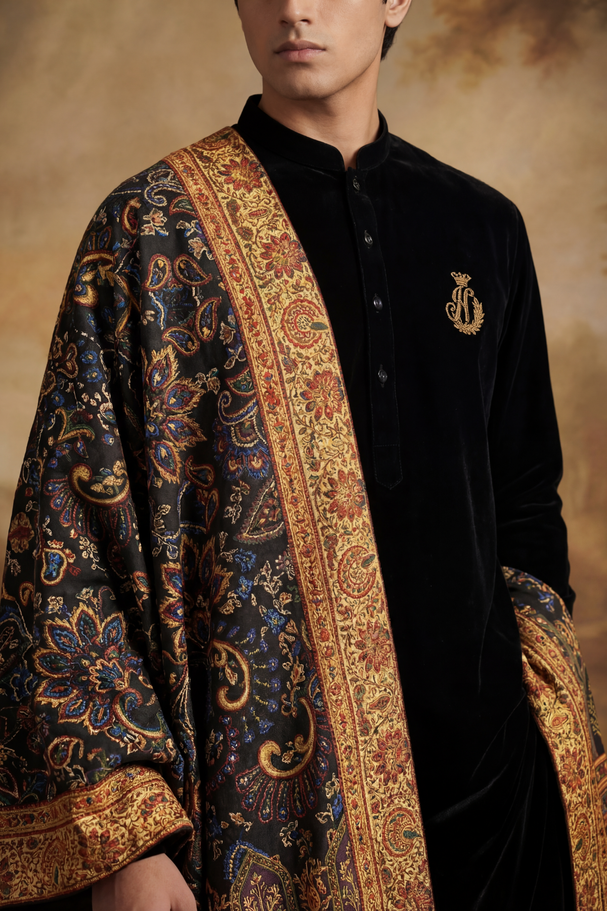 PAISLEY MOTIFS VELVET SHAWL Humayun Alamgir