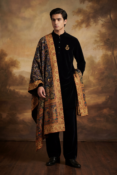PAISLEY MOTIFS VELVET SHAWL Humayun Alamgir