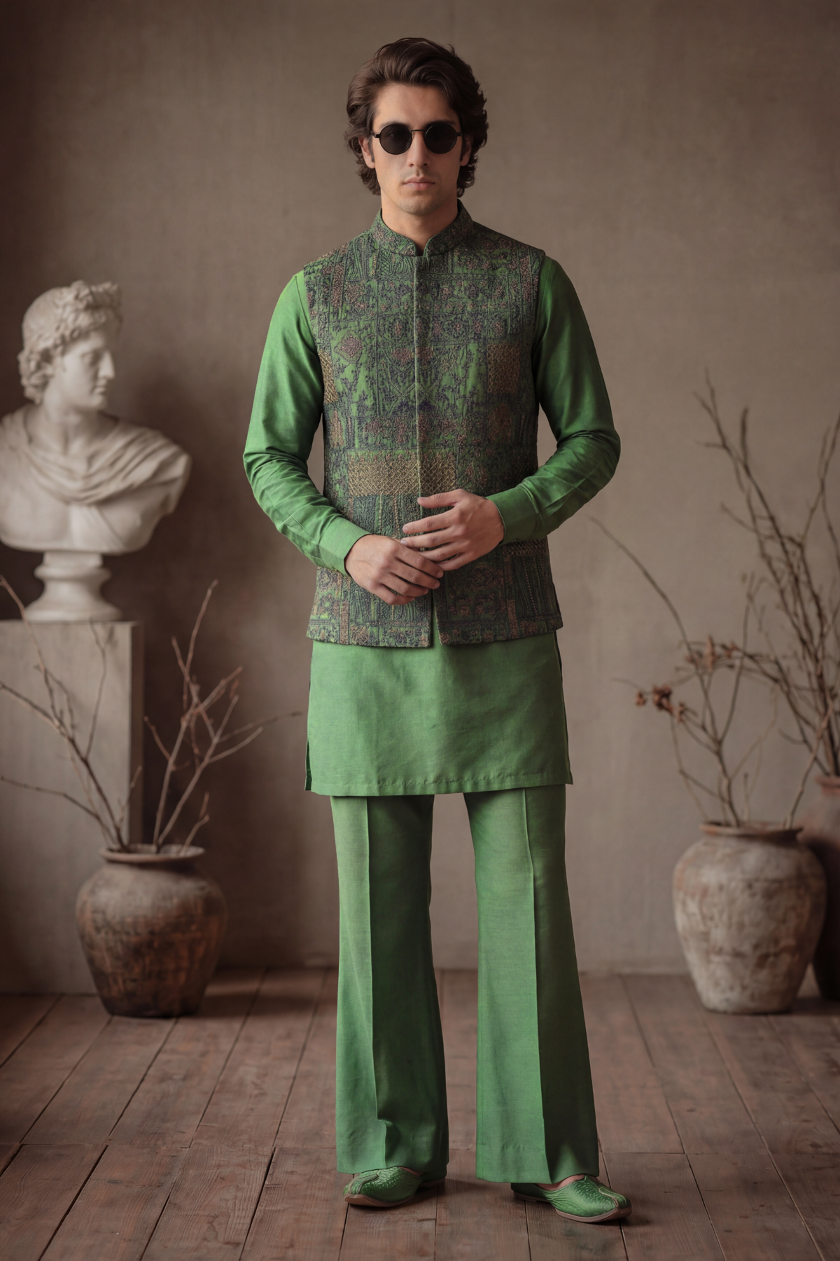 GREEN & GOLD WAISTCOAT Clothing Humayunalamgir