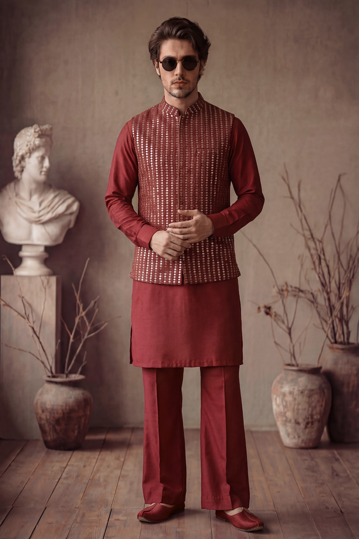 RED SEQUENCE WAISTCOAT Clothing Humayunalamgir