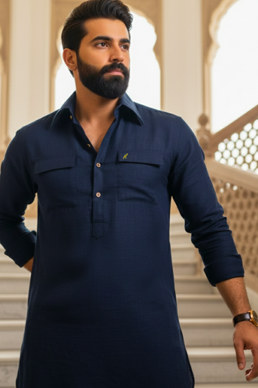 NAVY BLUE KURTA WITH FARSHI PAJAMA Humayunalamgir
