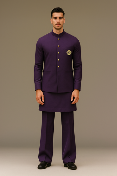 PURPLE WAISTCOAT WITH KURTA/PAJAMA - COTTON SILK Waist Coats Humayunalamgir