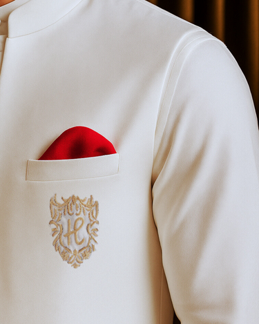 WHITE FRONT OPEN WAISTCOAT WITH GOLDEN MOTIVE Waist Coats Humayun Alamgir