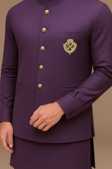 PURPLE WAISTCOAT WITH KURTA/PAJAMA - COTTON SILK Waist Coats Humayunalamgir