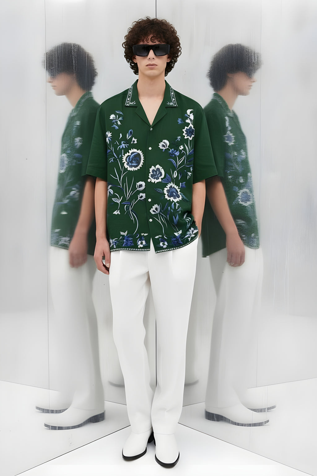 Dark Green Floral Embroidered Shirt Humayunalamgir