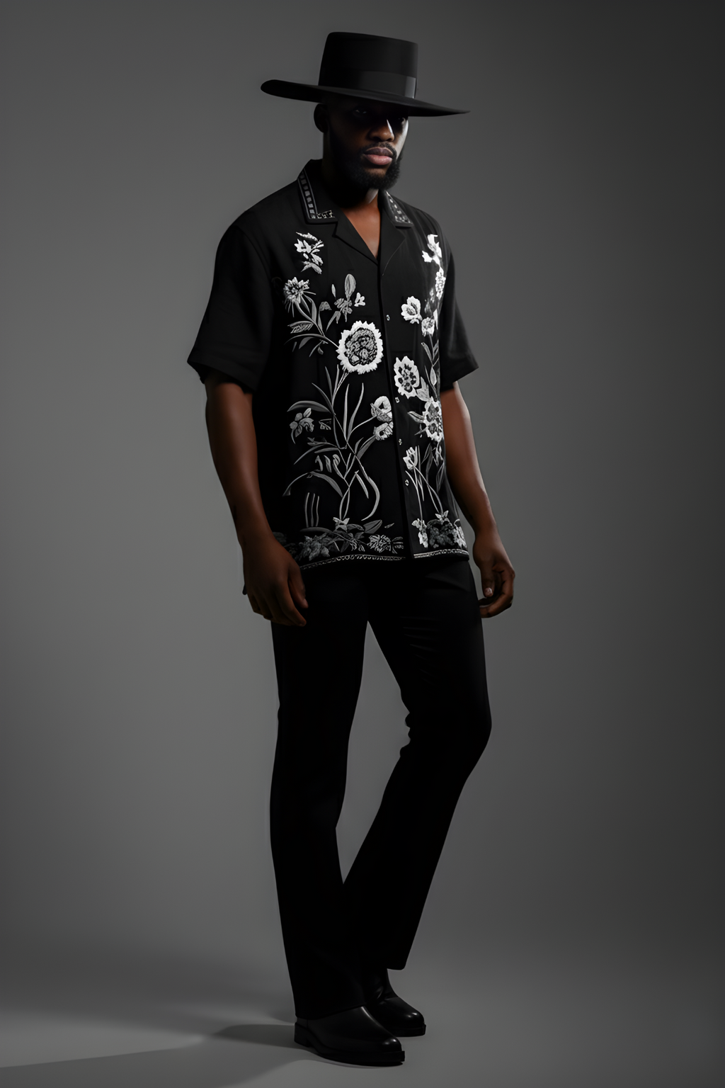 Black Floral Embroidered Shirt Humayunalamgir