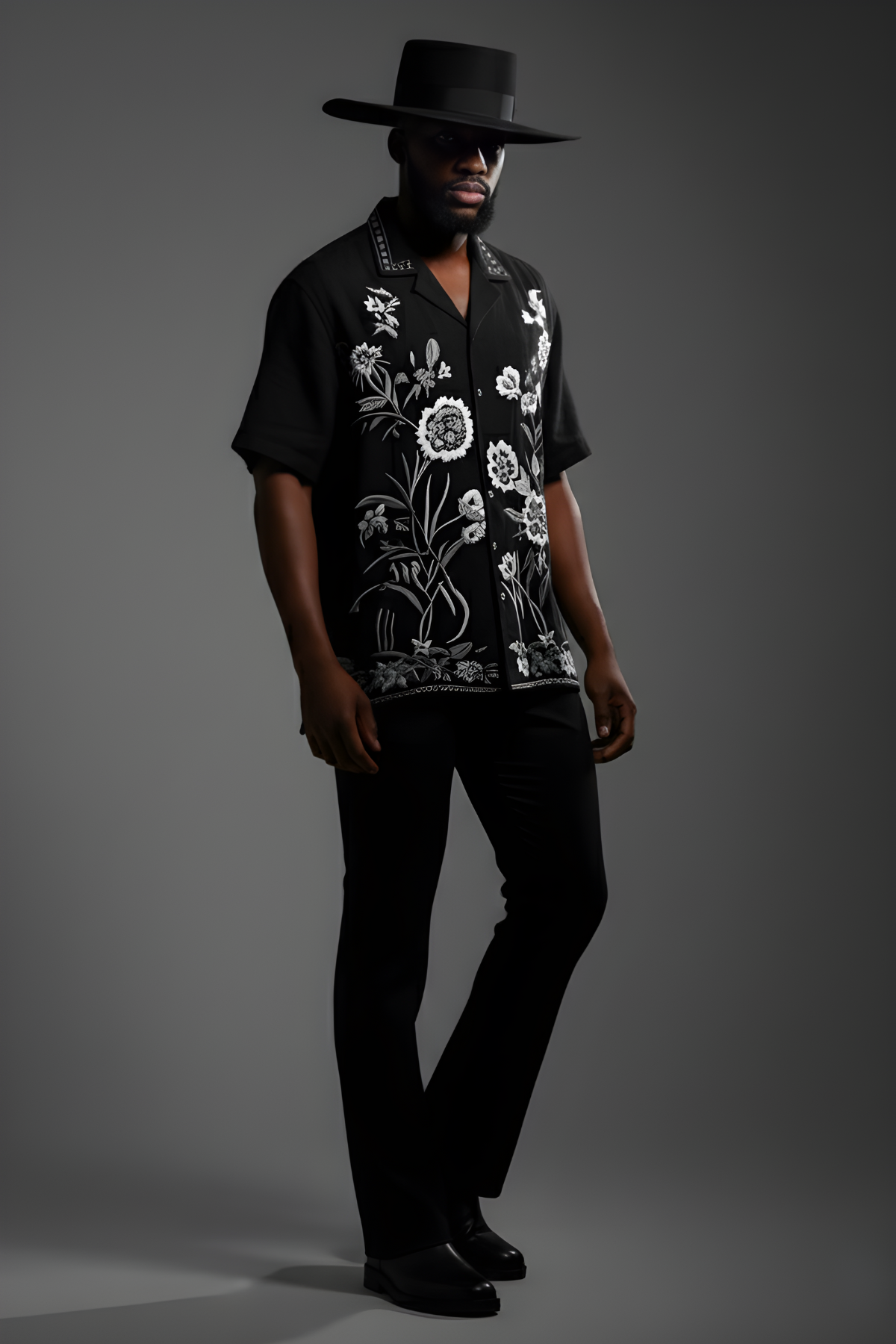 Black Floral Embroidered Shirt Humayunalamgir