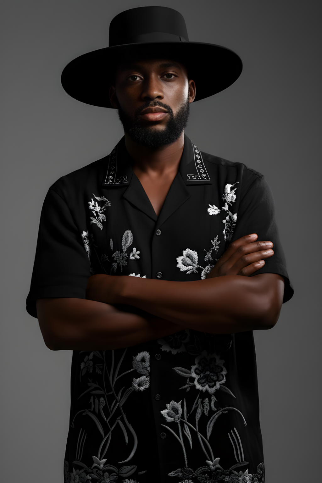 Black Floral Embroidered Shirt Humayunalamgir