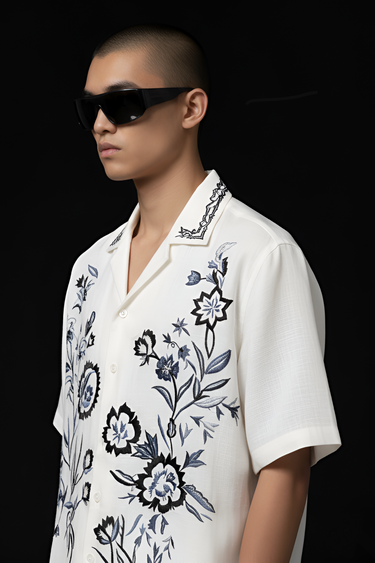 White Floral Embroidered Shirt Humayunalamgir