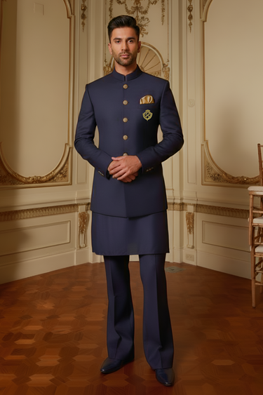 NAVY BLUE PRINCE COAT WITH KURTA/PAJAMA Prince Coats Humayun Alamgir