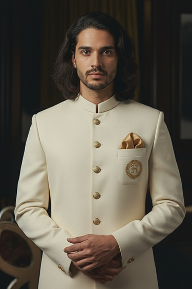 Off-White Sherwani with Golden Motif sherwani Humayun Alamgir