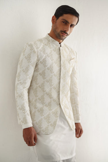 White Golden Embossed Prince Coat