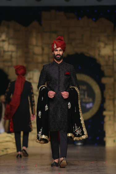 Black Diamond Hand Work Sherwani