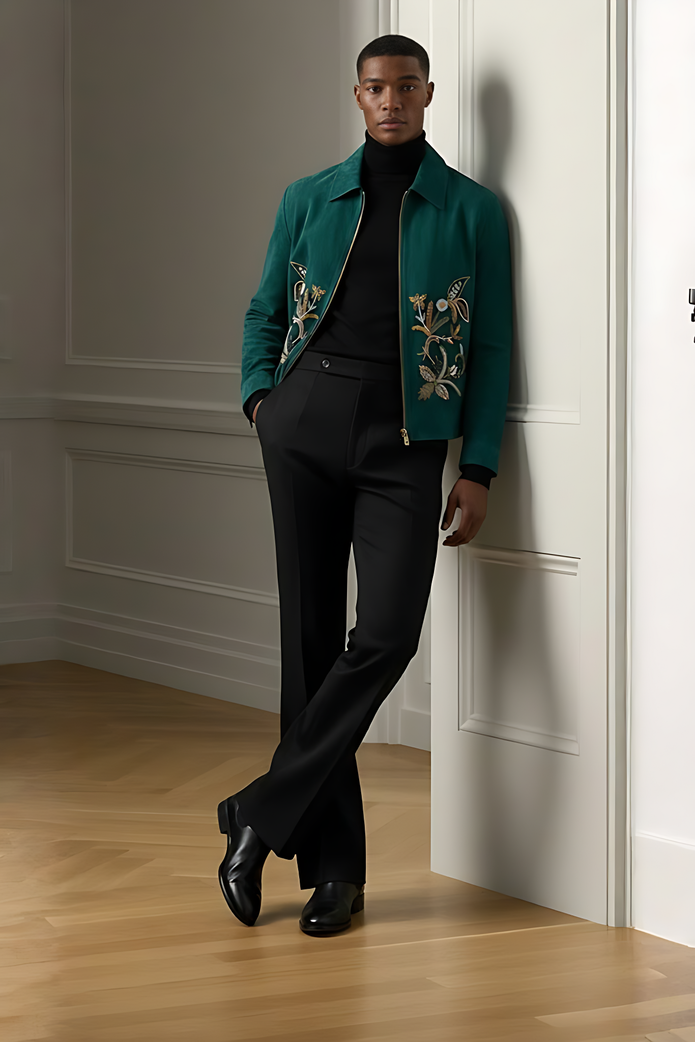 Embroidered Teal Green Velvet Zipper Jacket Winter Jackets Humayun Alamgir