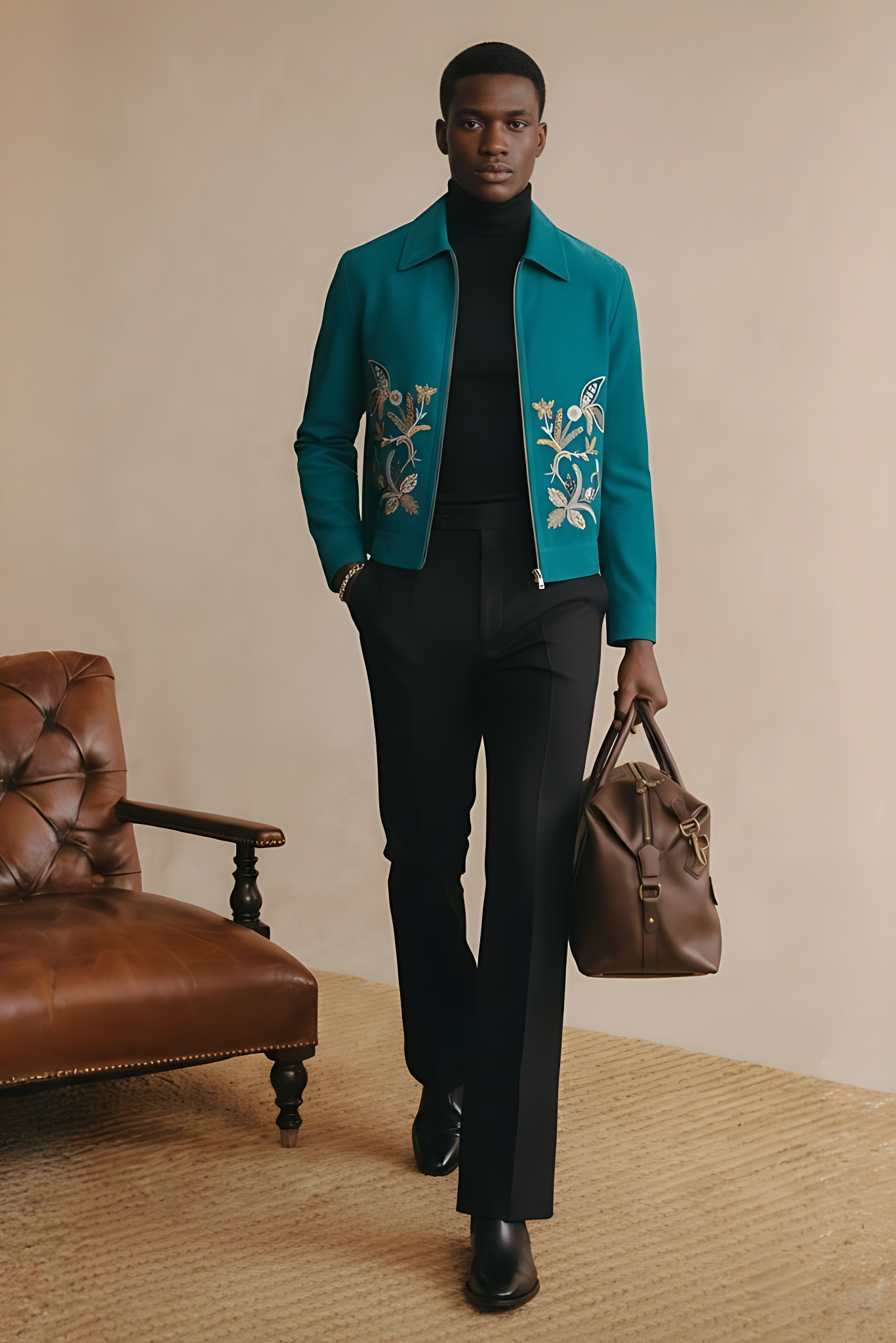 Embroidered Turqoise Velvet Zipper Jacket Winter Jackets Humayun Alamgir