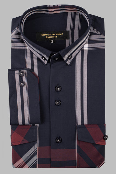 Navy Blue Check Shirt Humayunalamgir S