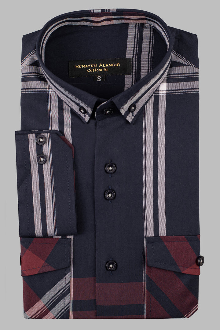 Navy Blue Check Shirt Humayunalamgir S