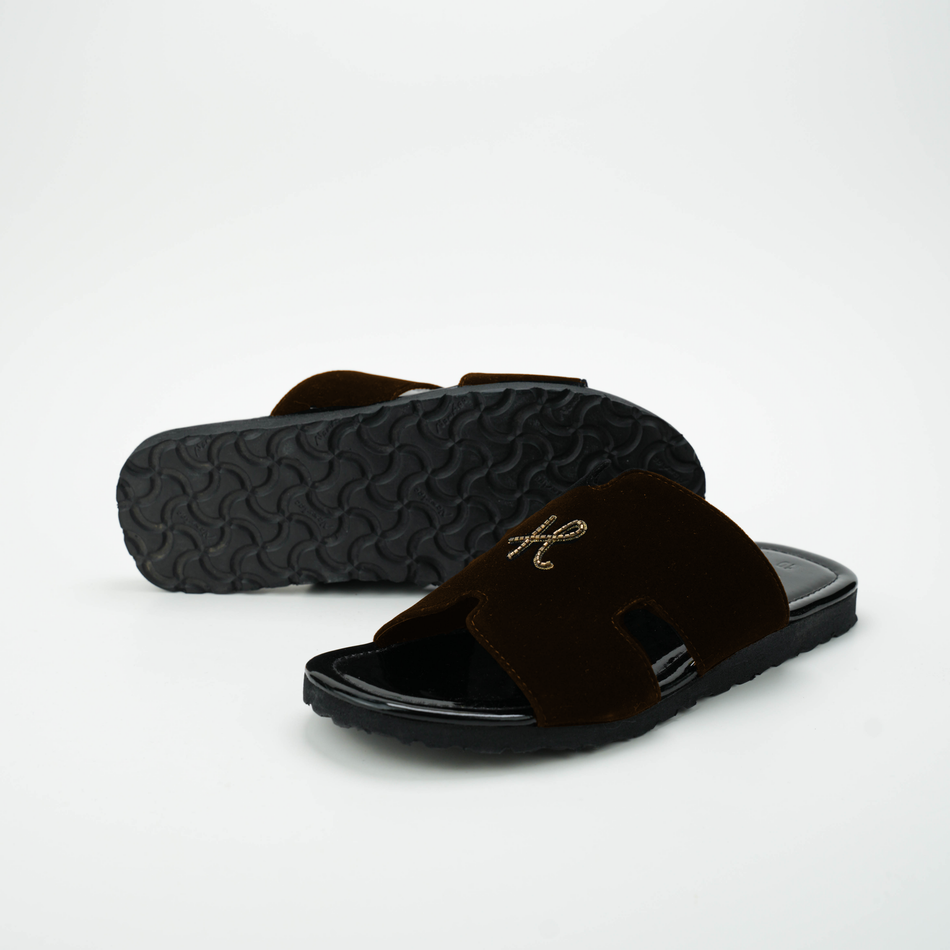 Dark Brown Velvet H logo Slide SLIDES-SLIPONS humayaunalamgir