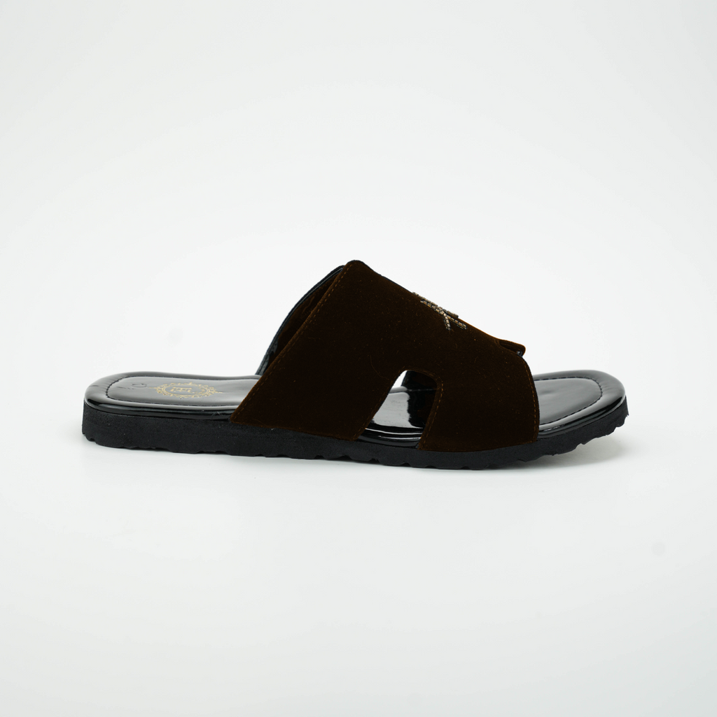 Dark Brown Velvet H logo Slide SLIDES-SLIPONS humayaunalamgir