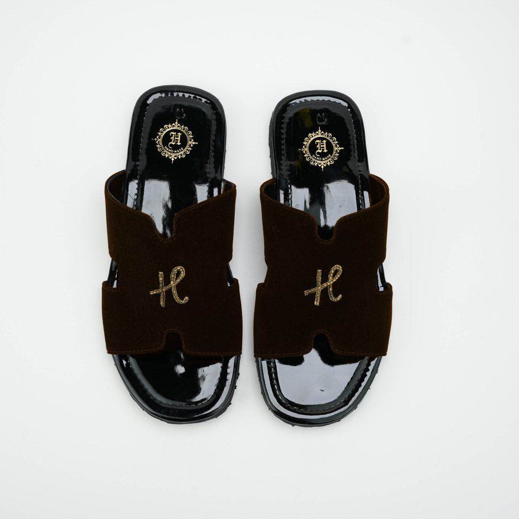 Dark Brown Velvet H logo Slide SLIDES-SLIPONS humayaunalamgir