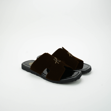 Dark Brown Velvet H logo Slide SLIDES-SLIPONS humayaunalamgir