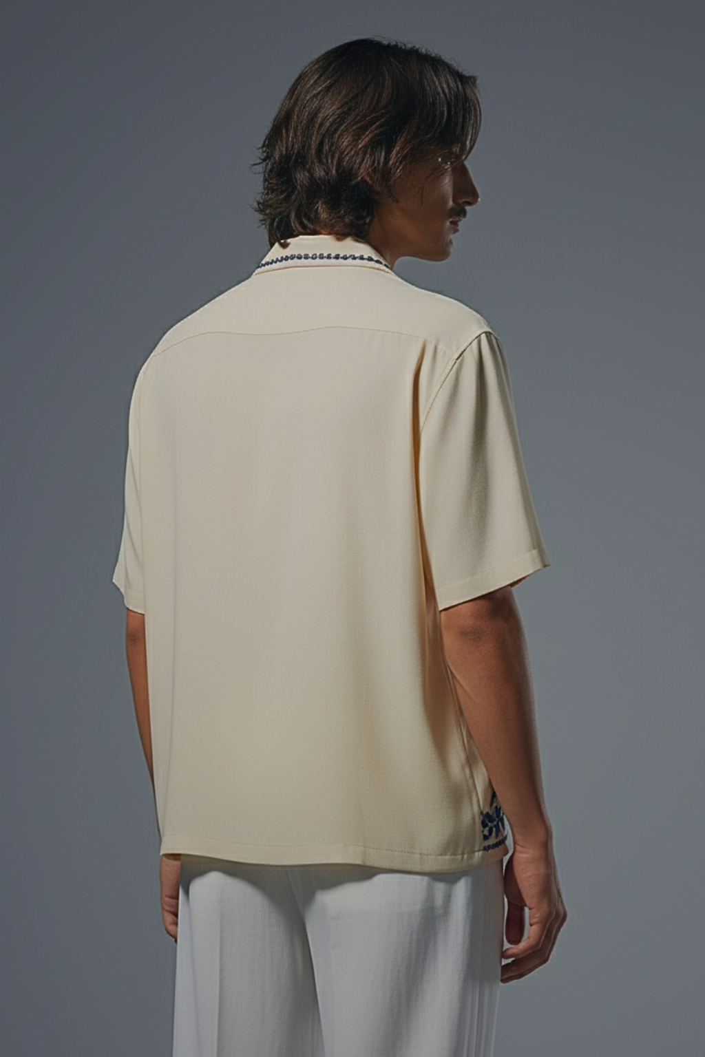 Cream Floral Embroidered Shirt Humayunalamgir