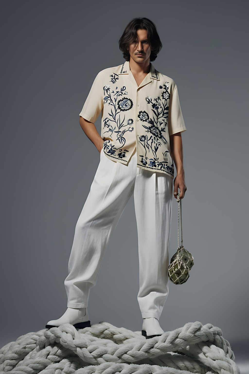 Cream Floral Embroidered Shirt Humayunalamgir