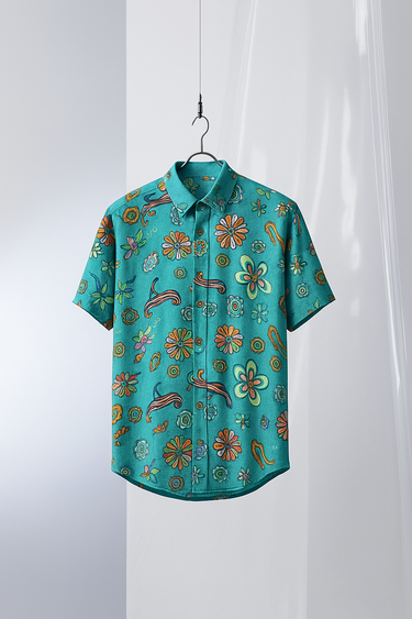 Teal Floral Paradise Shirt Humayunalamgir