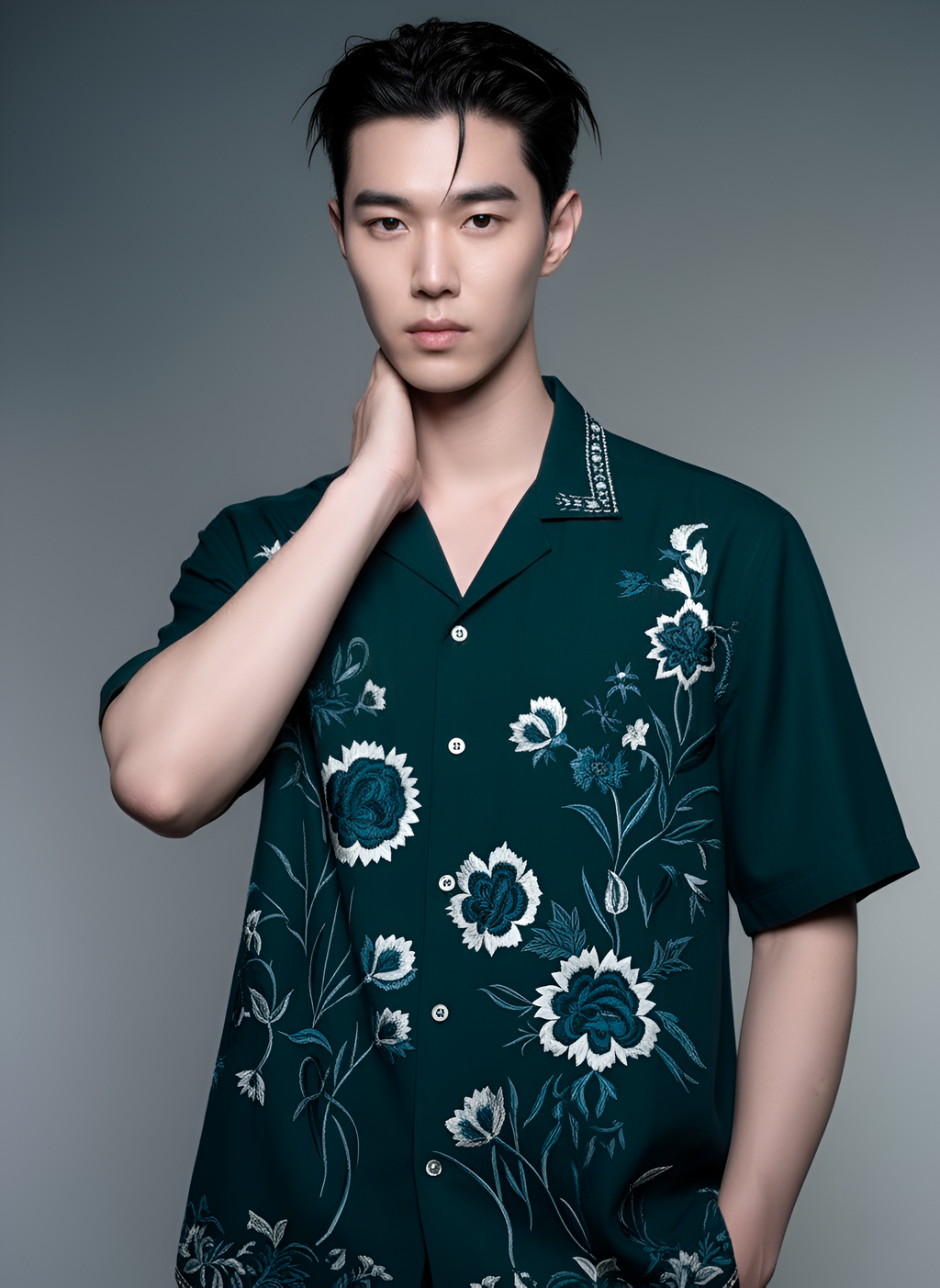 Teal Floral Embroidered Shirt Humayunalamgir