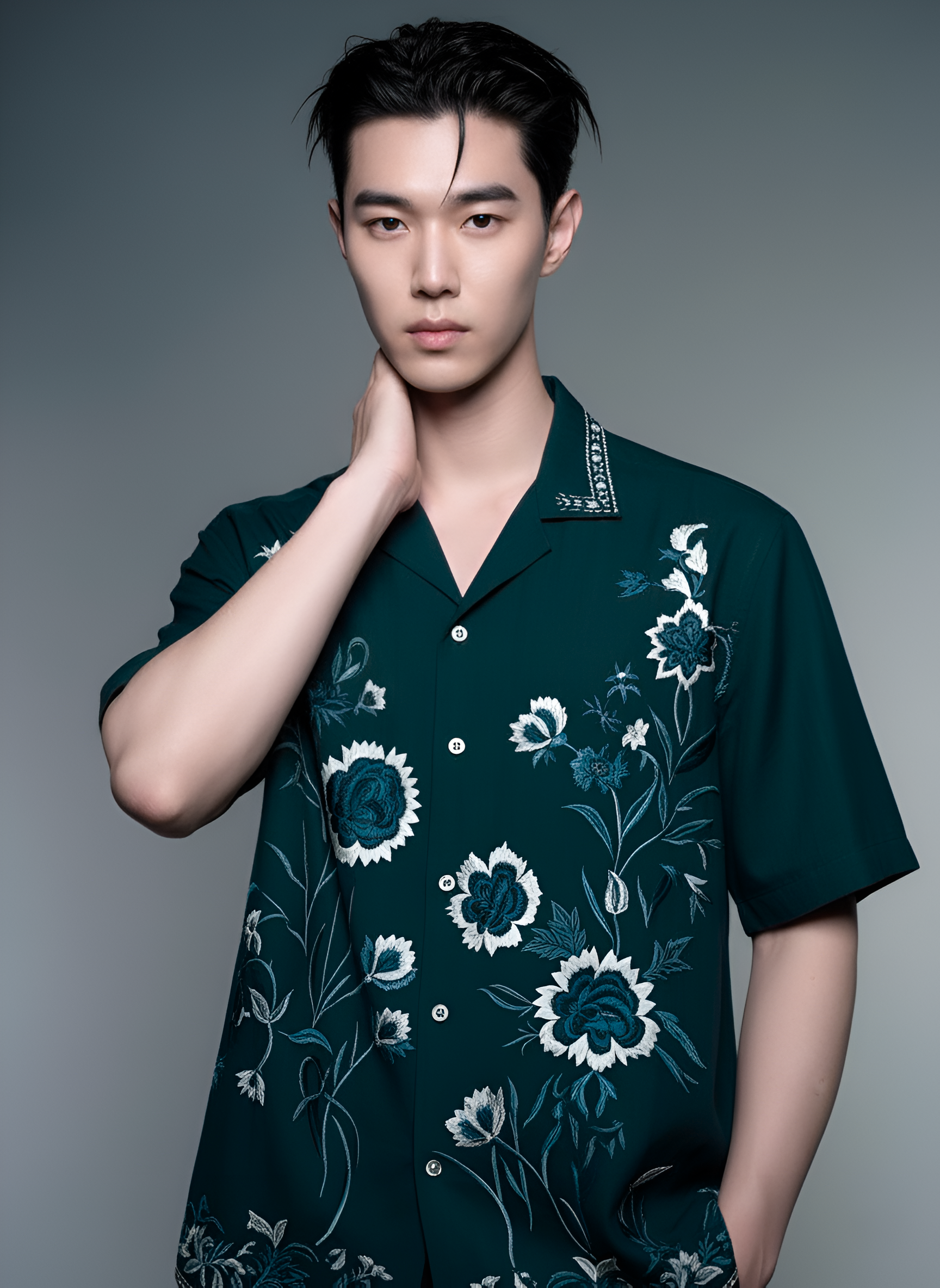 Teal Floral Embroidered Shirt Humayunalamgir