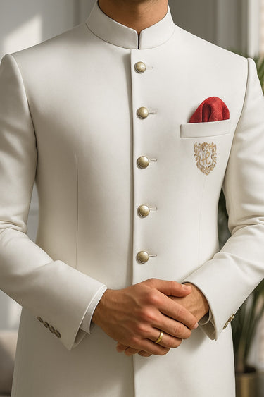WHITE PRINCE SUIT WITH GOLDEN MOTIVE prince suits Humayun Alamgir