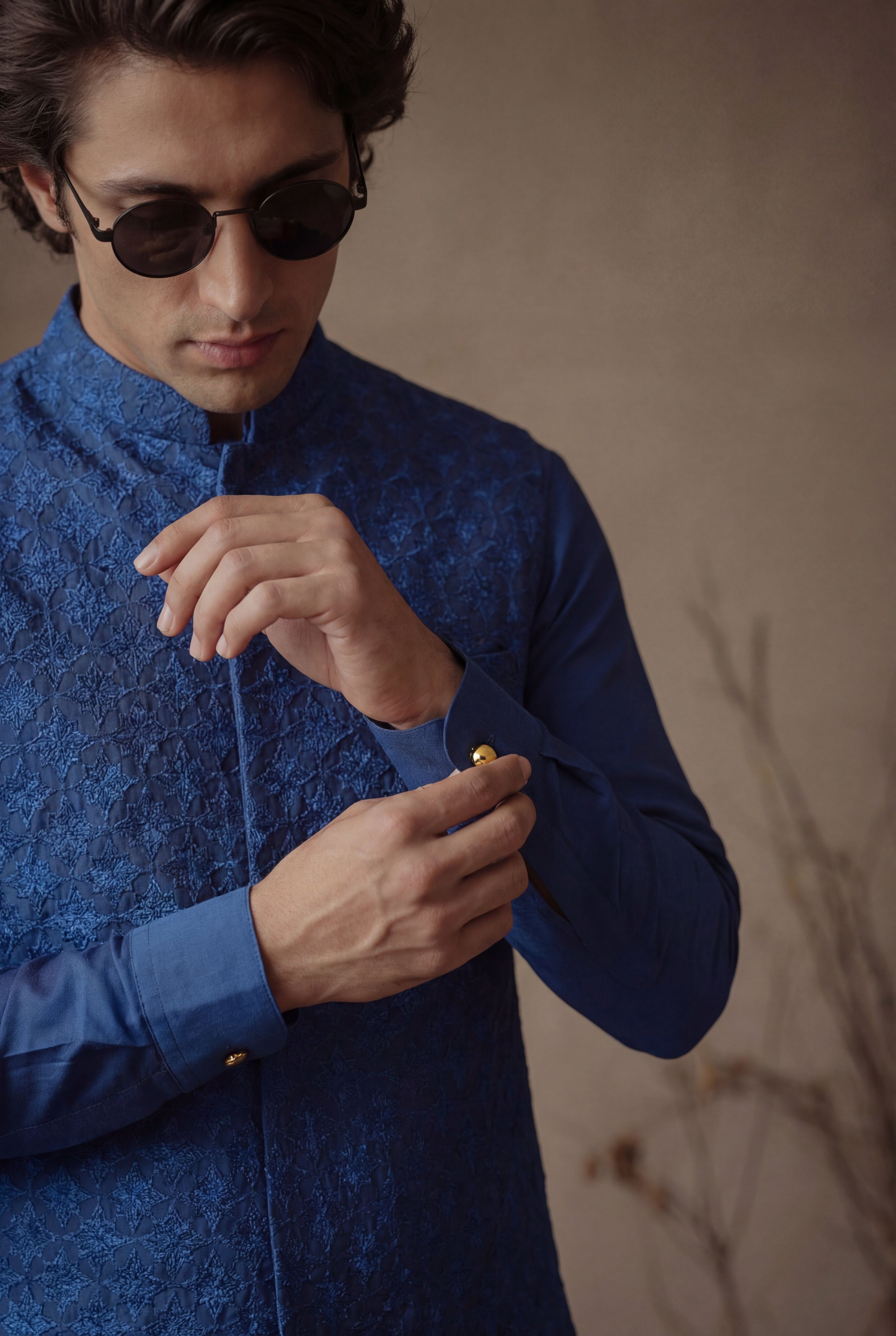 ROYAL BLUE SLEF EMBOSSED WAISTCOAT Clothing Humayunalamgir