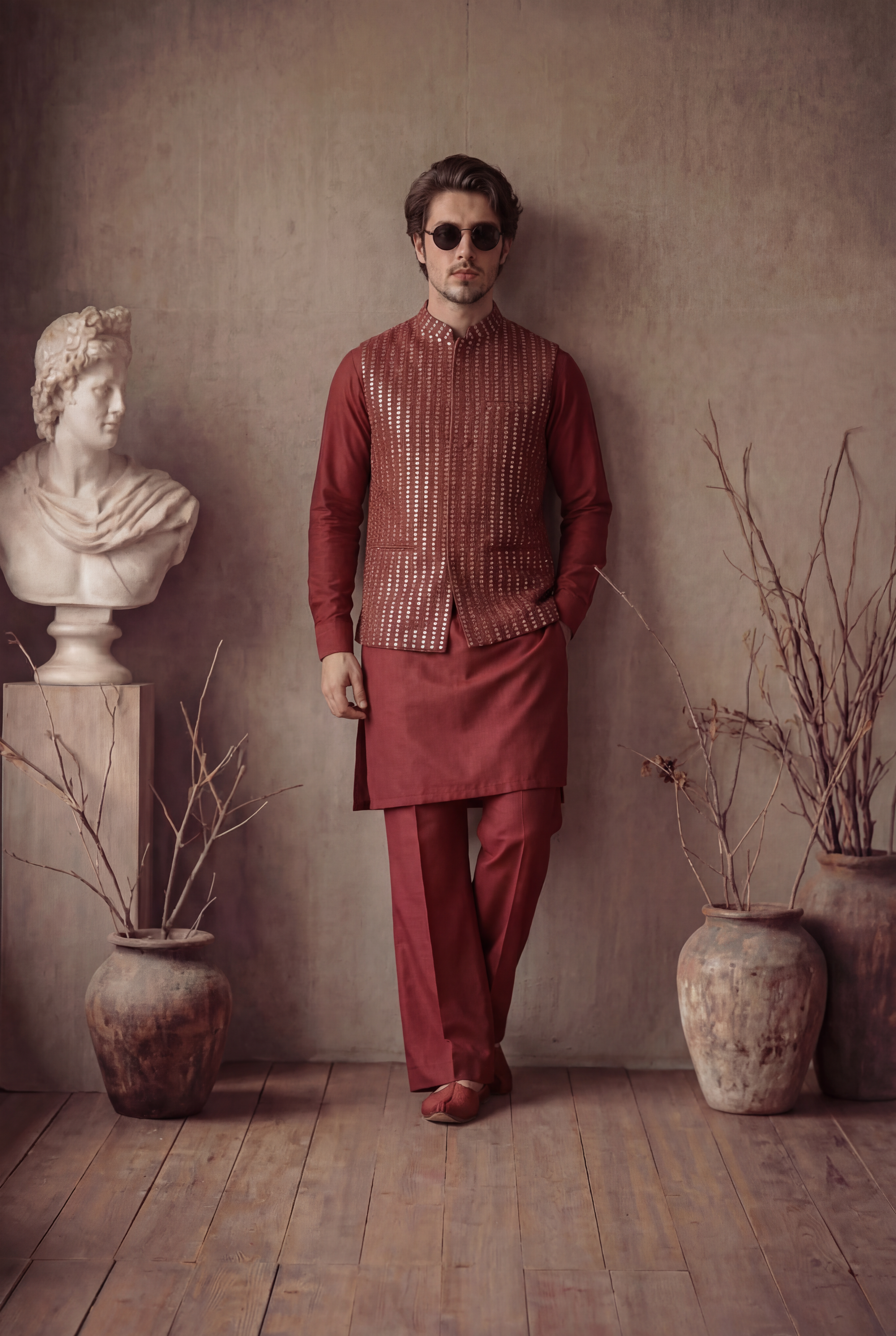 RED SEQUENCE WAISTCOAT Clothing Humayunalamgir