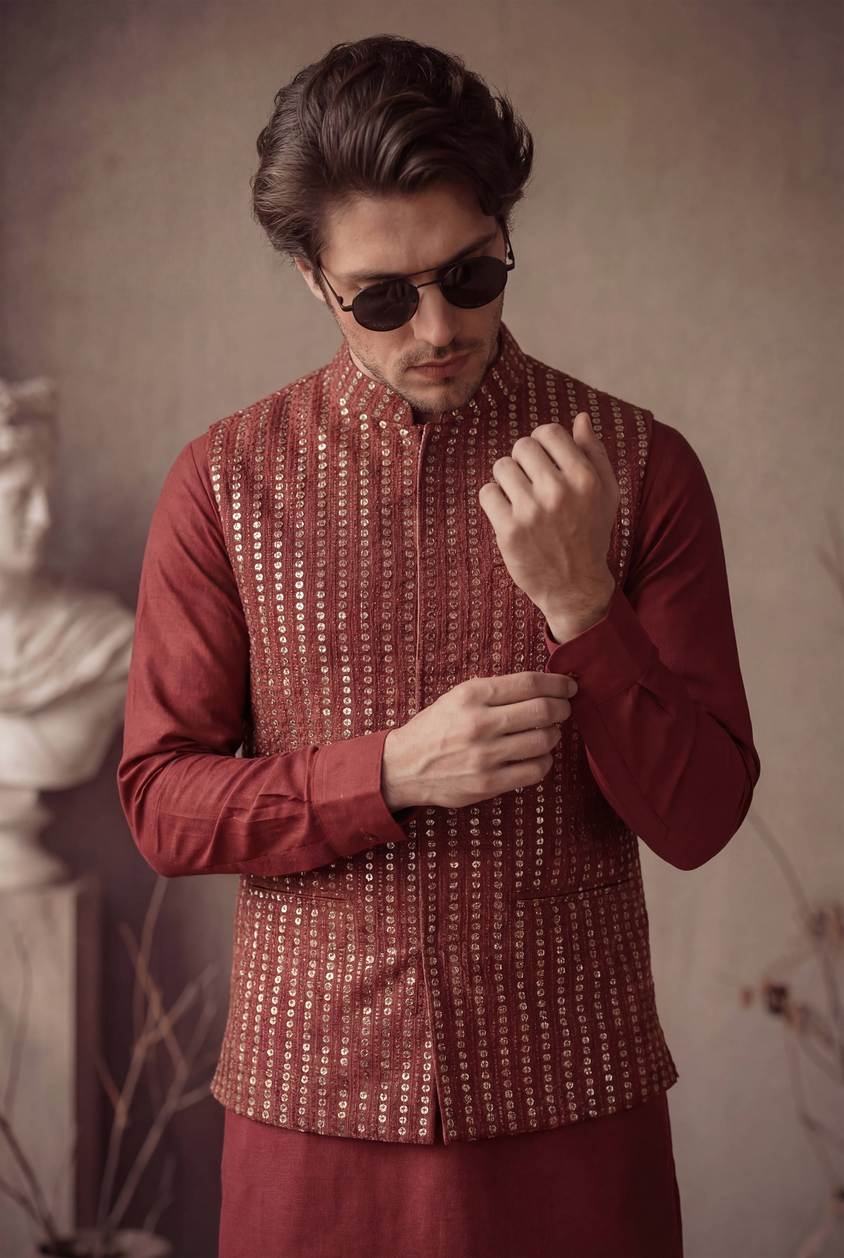 RED SEQUENCE WAISTCOAT Clothing Humayunalamgir